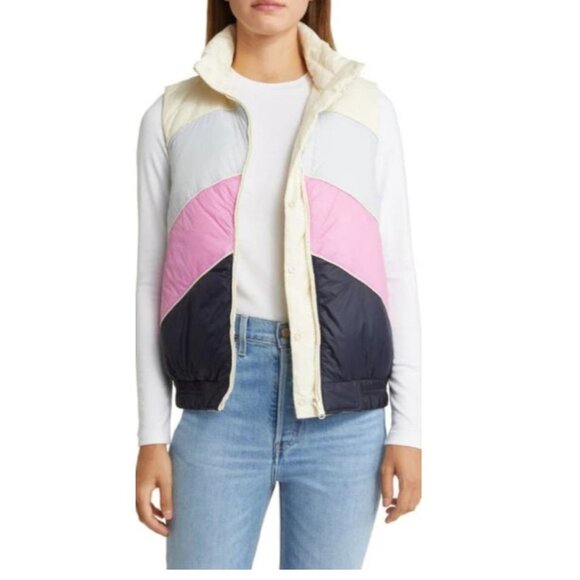 NWT Marine Layer XS Reversible Antuco Puffer Vest Ivory Pink colorblock $158 - Picture 13 of 17
